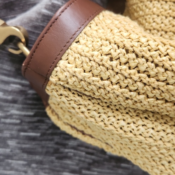 YSL Yves Saint Laurent ROADY Raffia Woven Brown Leather Tote - Picture 3 of 12